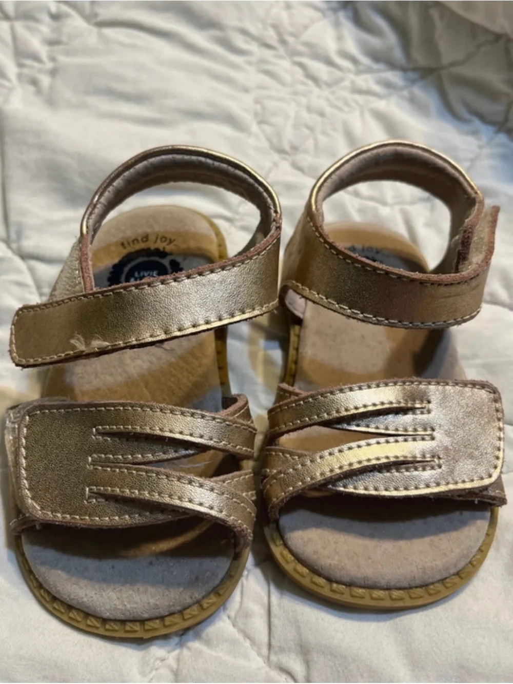 Livie & Luca Metallic Rose Gold Velcro Sandals